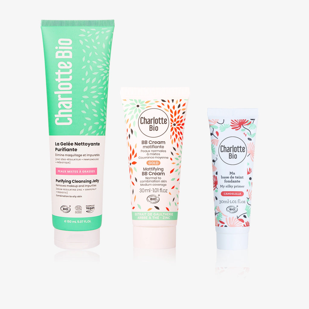 Trio BB Crème + base de teint + gelée nettoyante purifiante