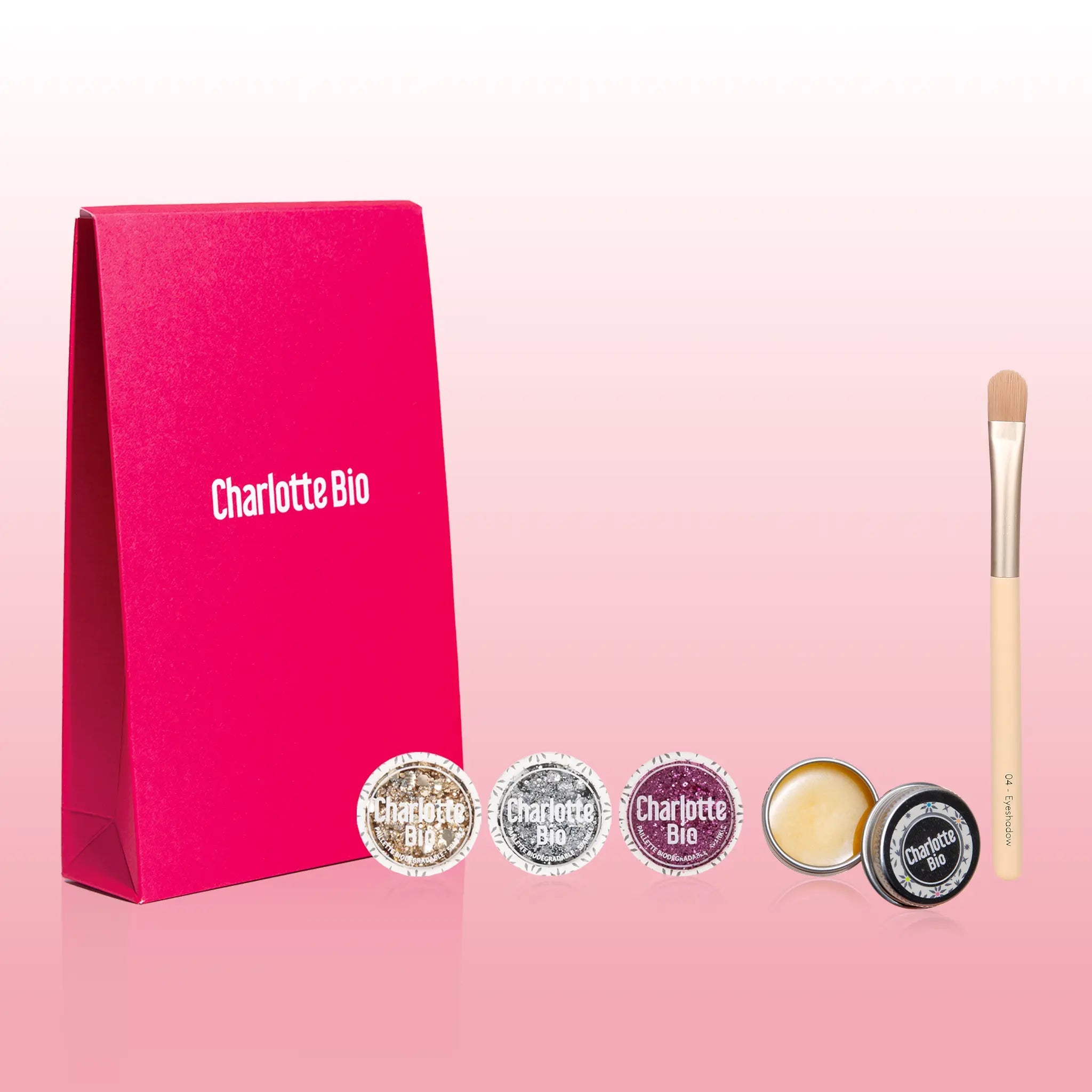 3701399703981 - Kit paillettes visage｜Gold, Silver, Fushia + Pinceau + Baume - Charlotte Bio