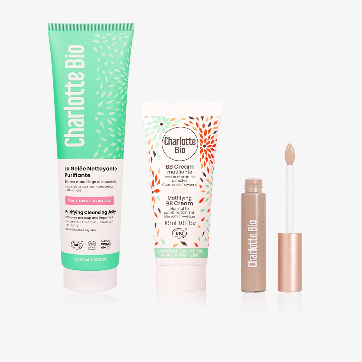 2026-23-1-Trio BB Crème + correcteur + gelée nettoyante purifiante - Charlotte Bio